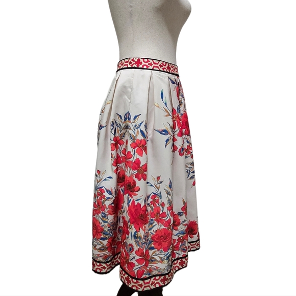 Flying Tomato Red Floral A-Line Skirt Geometric Border Boho Small - Picture 10 of 16